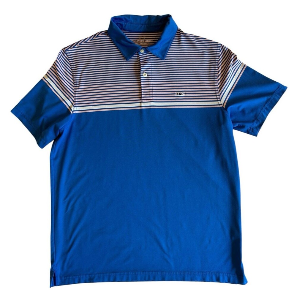 Vineyard Vines Performance Golf Polo Shirt Mens M Blue Pink Striped Stretch